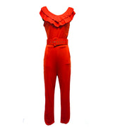Chic Layered Ruffle High-Waist Jumpsuit with Belt
