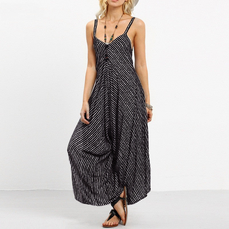 Comfy Striped Wide-Leg Cropped Jumpsuit