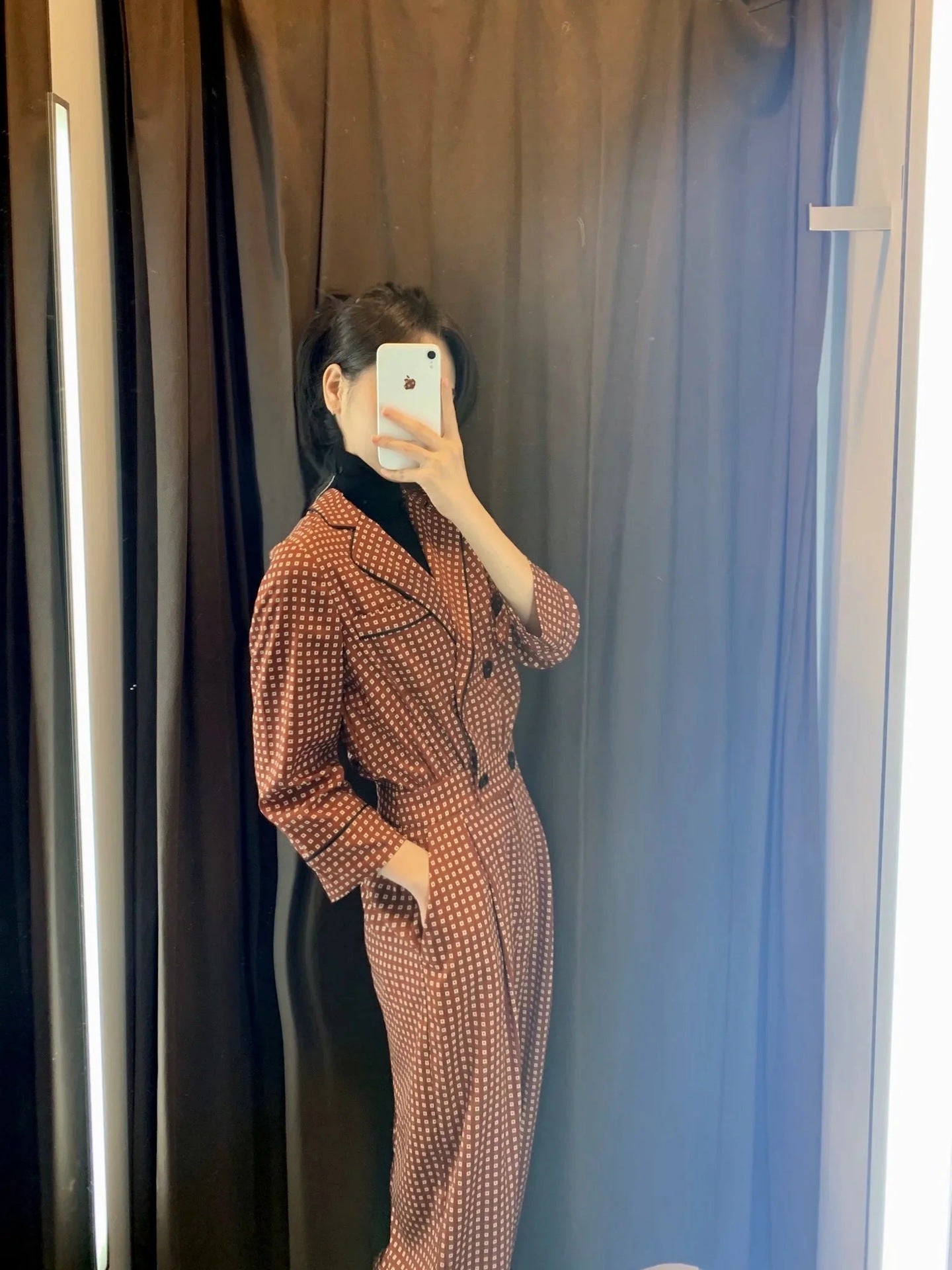 Chic Printed Double-Breasted Western Jumpsuit