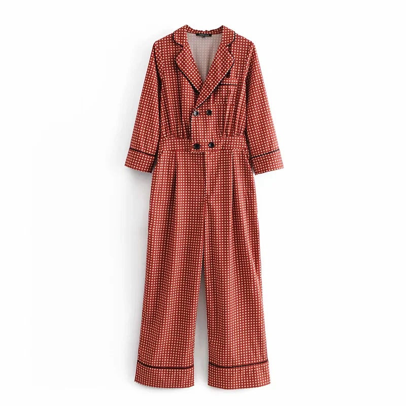 Chic Printed Double-Breasted Western Jumpsuit