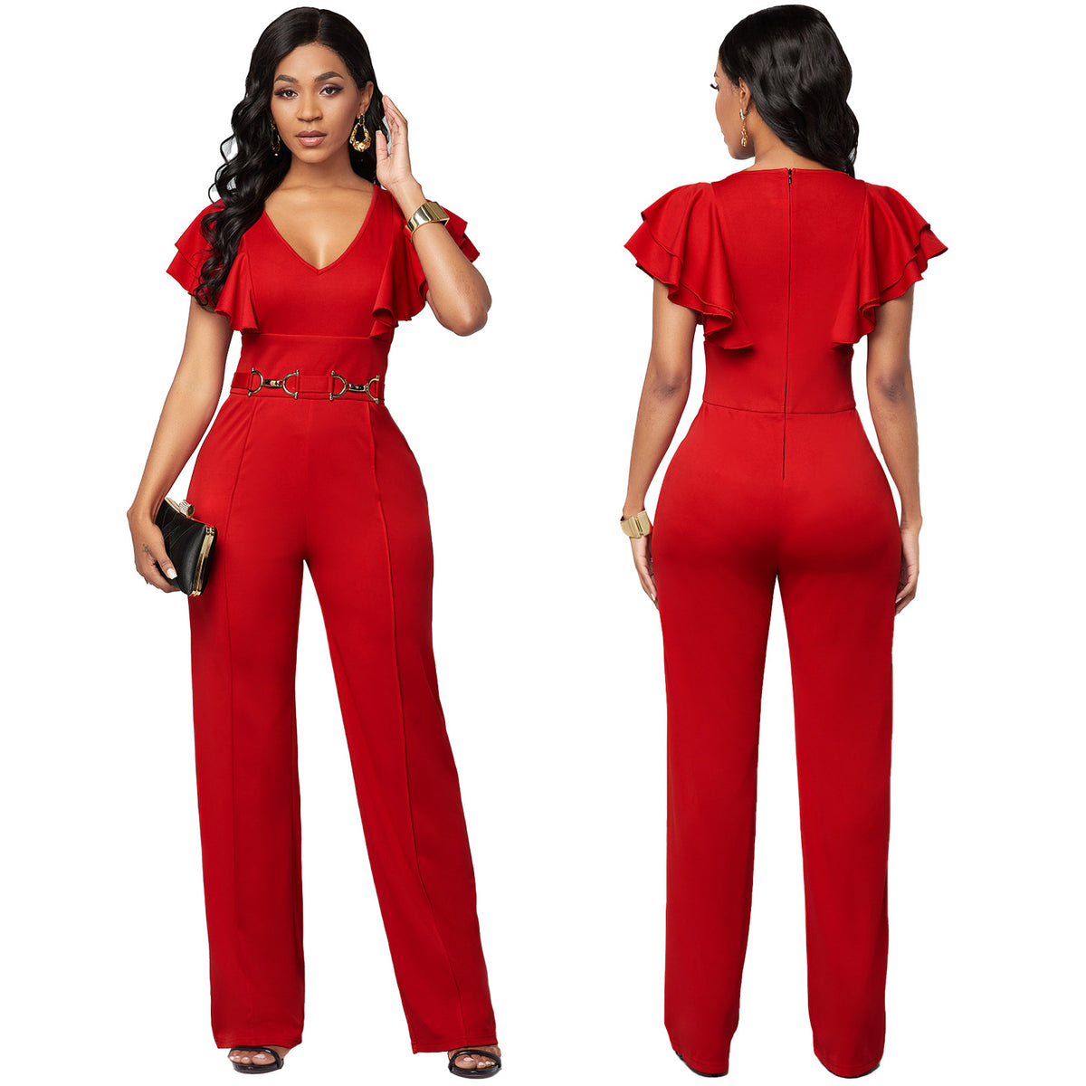 Sexy V-Neck Long-Sleeve Casual Women's Jumpsuit