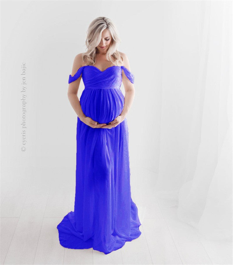 Elegant Strapless Chiffon Maternity Dress for Photoshoot
