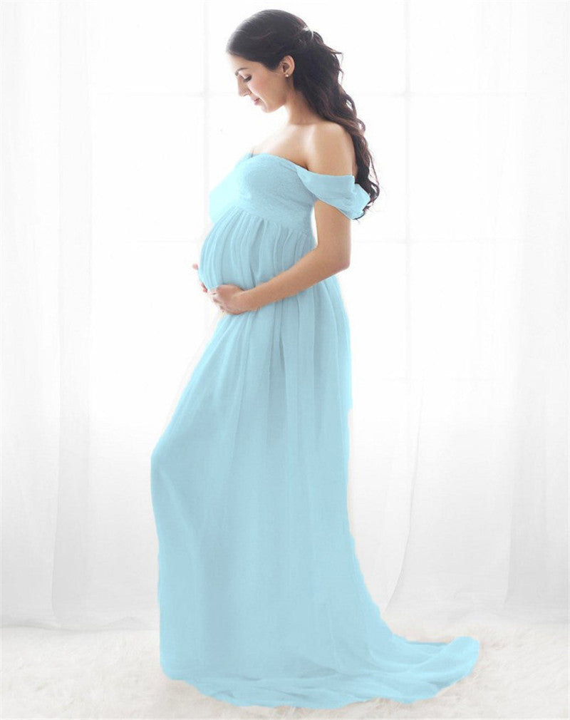Elegant Strapless Chiffon Maternity Dress for Photoshoot