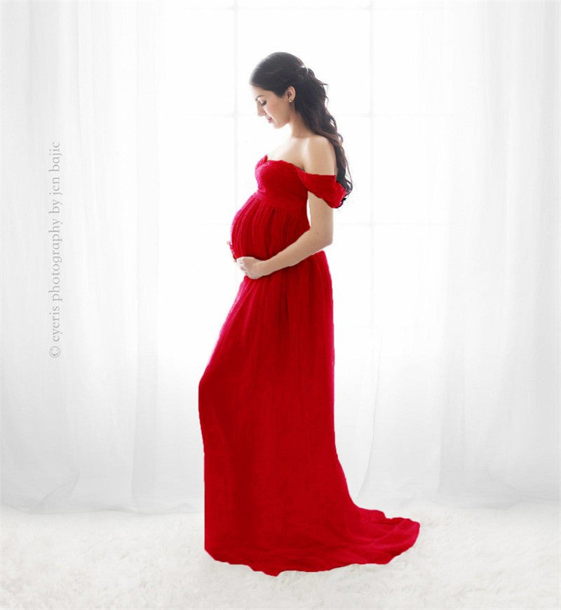 Elegant Strapless Chiffon Maternity Dress for Photoshoot
