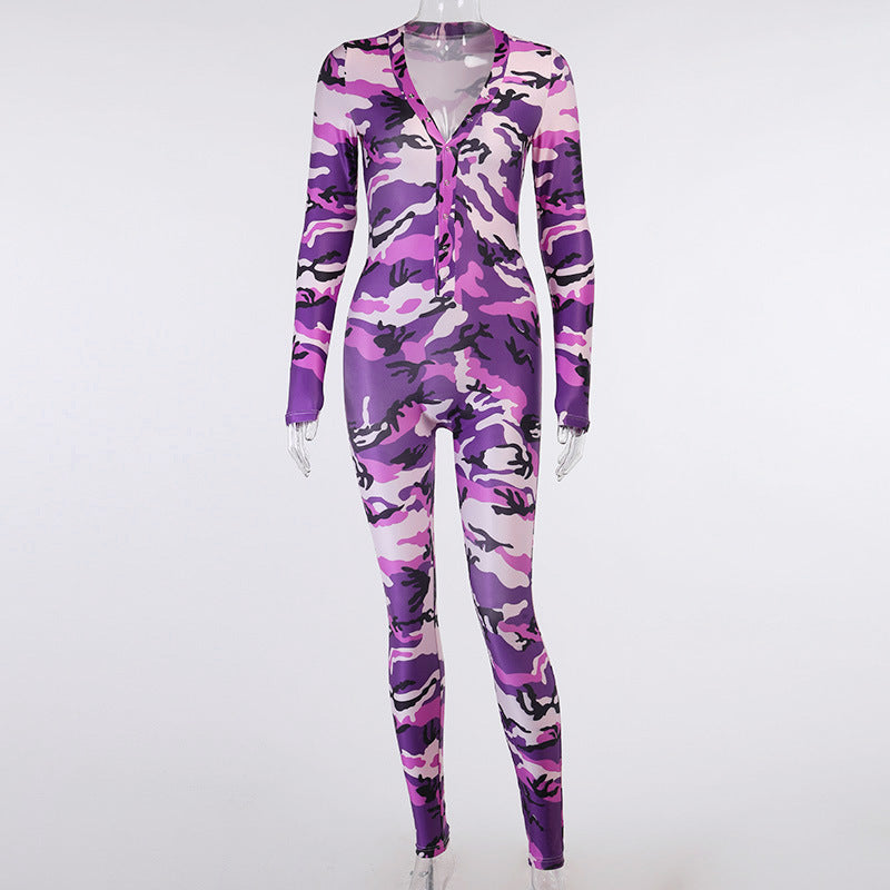 Camo V-Neck Sexy One-Piece Pajama Romper