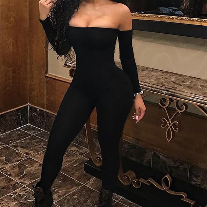 Sleek One-Shoulder Long-Sleeve Slim Fit Jumpsuit