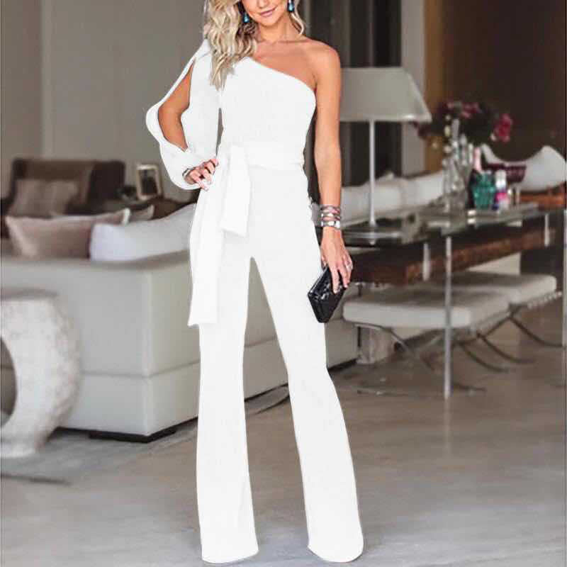 Women's High Waist One-Shoulder Slim Jumpsuit