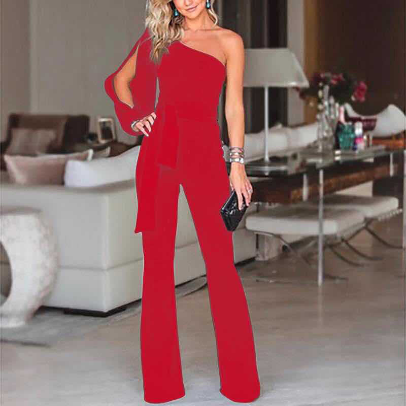 Women's High Waist One-Shoulder Slim Jumpsuit