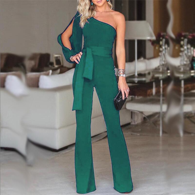 Women's High Waist One-Shoulder Slim Jumpsuit