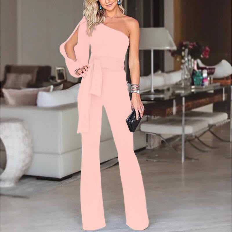Women's High Waist One-Shoulder Slim Jumpsuit