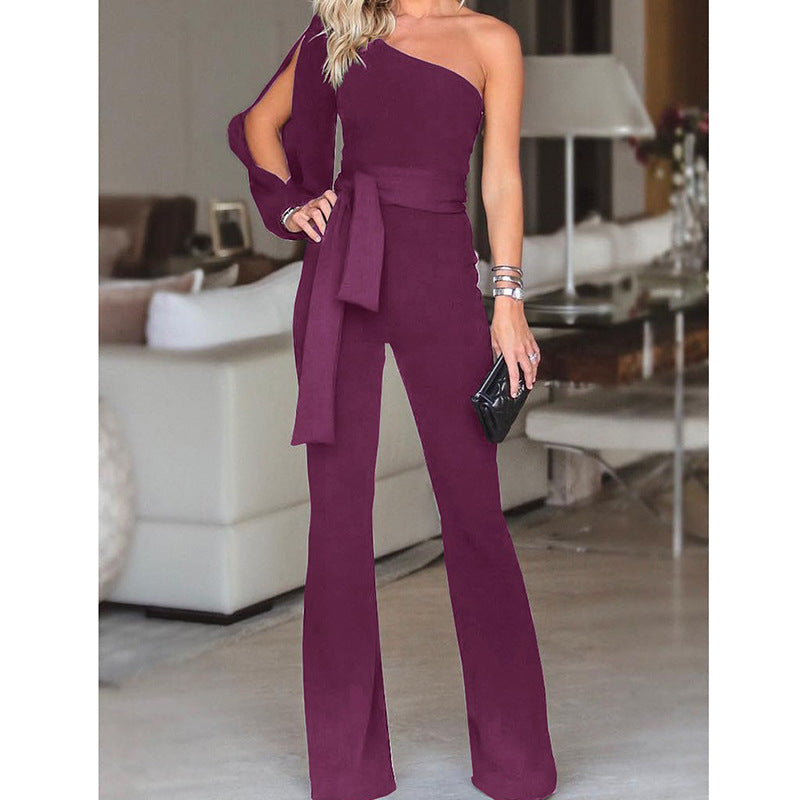 Women's High Waist One-Shoulder Slim Jumpsuit