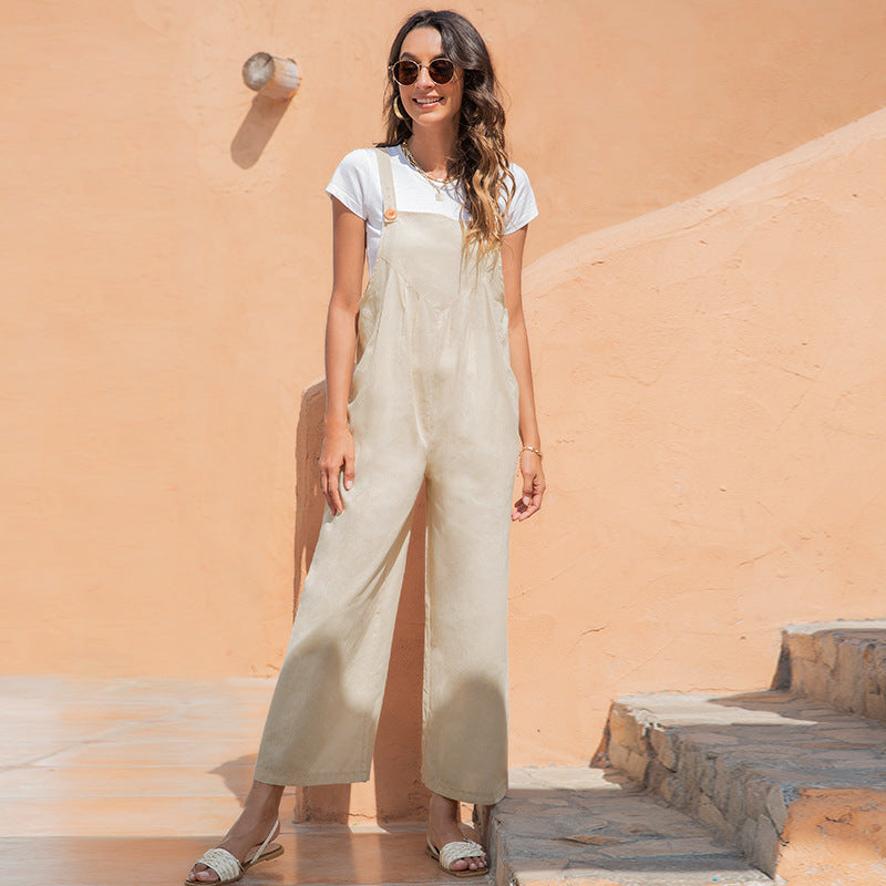 Retro Casual Wide-Leg Bib Overalls for Women