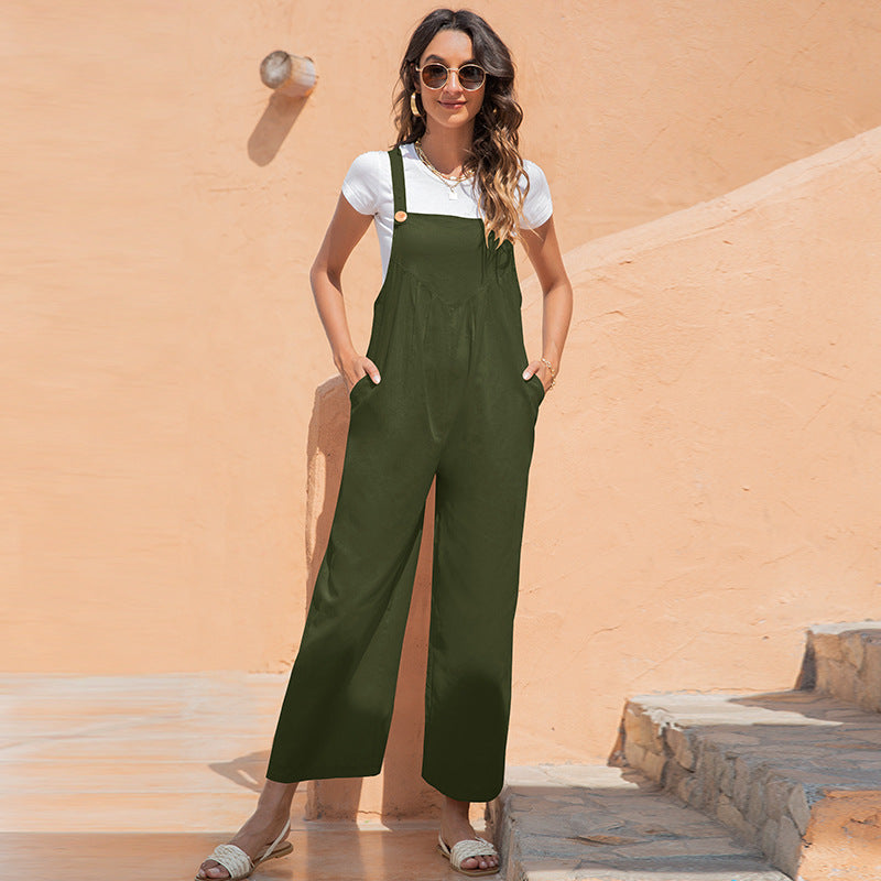 Retro Casual Wide-Leg Bib Overalls for Women
