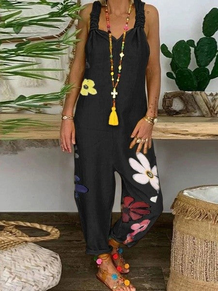 Casual Plus-Size Printed Jumpsuit Loose Bib Overalls