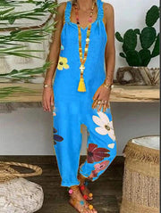 Casual Plus-Size Printed Jumpsuit Loose Bib Overalls