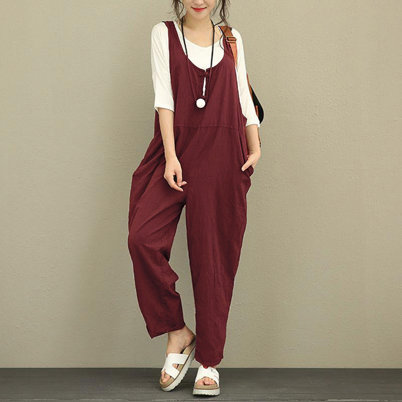Plus Size Loose Casual Bib Overalls & Comfy Trousers