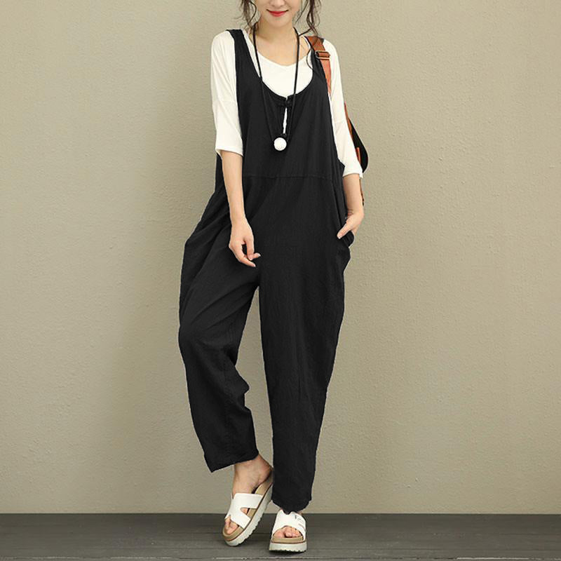 Plus Size Loose Casual Bib Overalls & Comfy Trousers