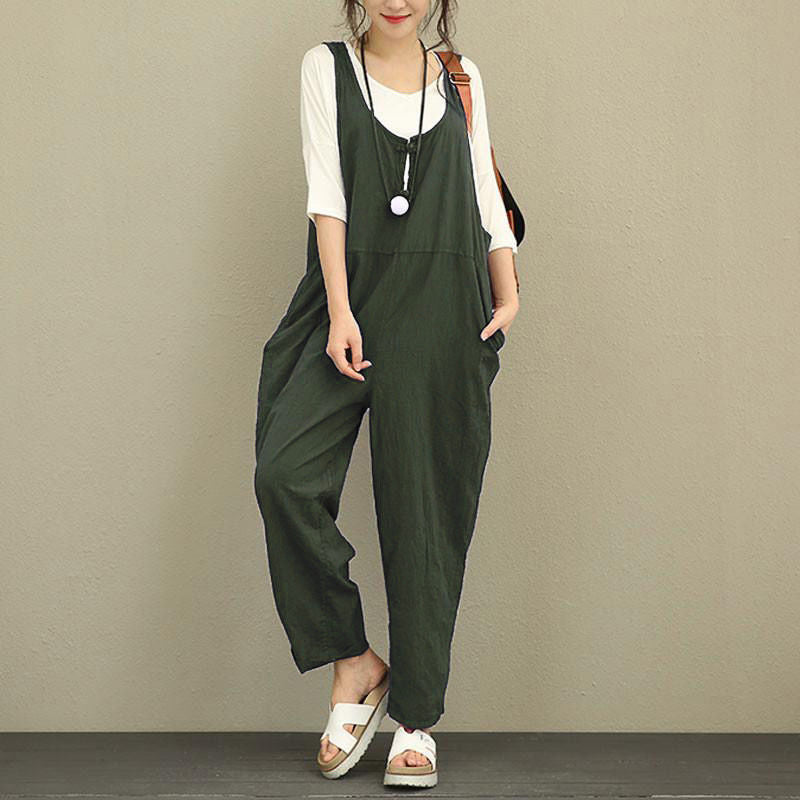 Plus Size Loose Casual Bib Overalls & Comfy Trousers