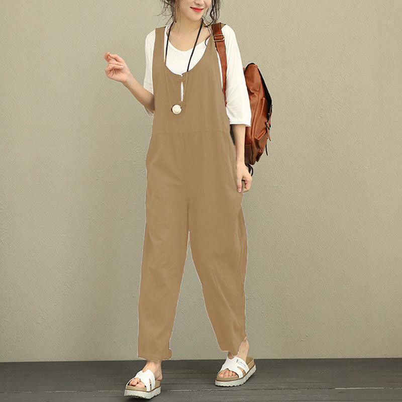 Plus Size Loose Casual Bib Overalls & Comfy Trousers