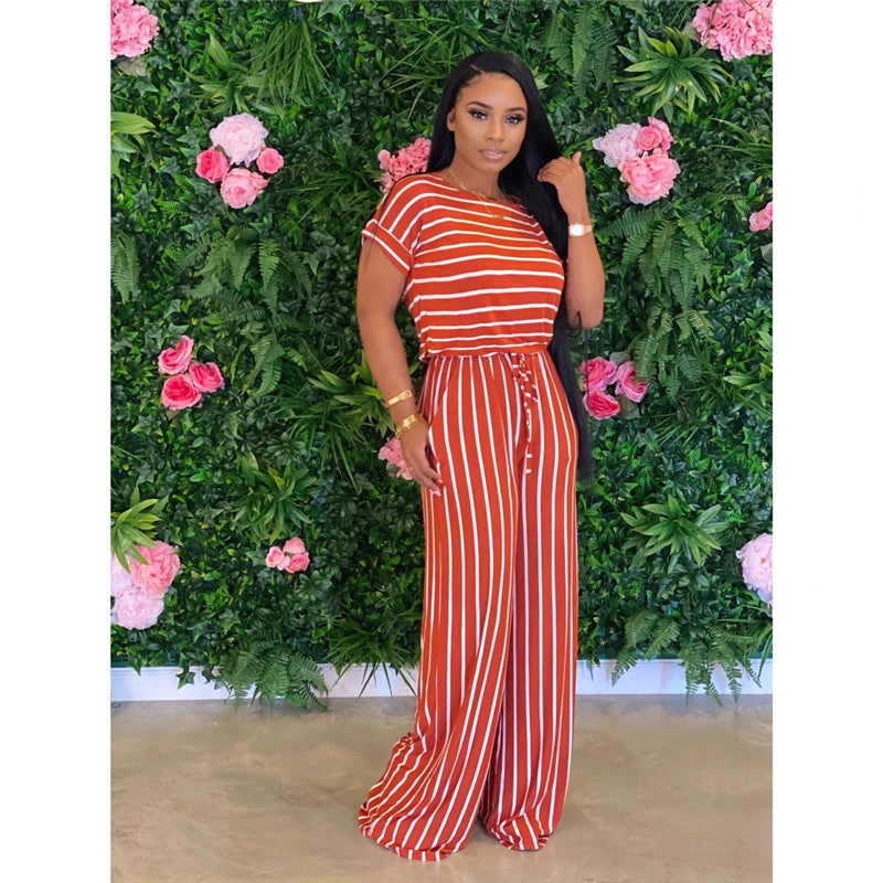 Sexy Striped Print Loose Jumpsuit for Women