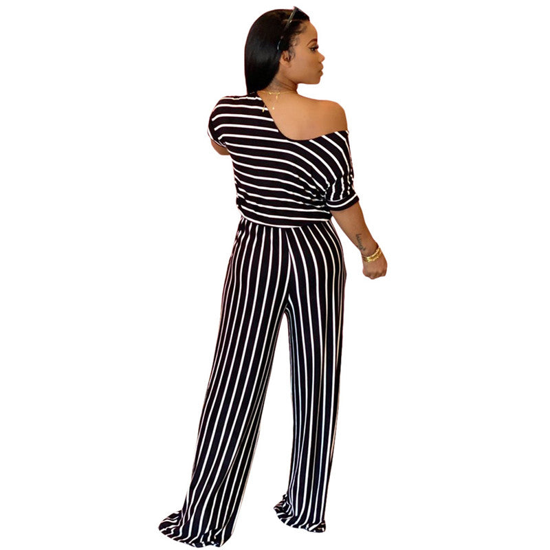 Sexy Striped Print Loose Jumpsuit for Women
