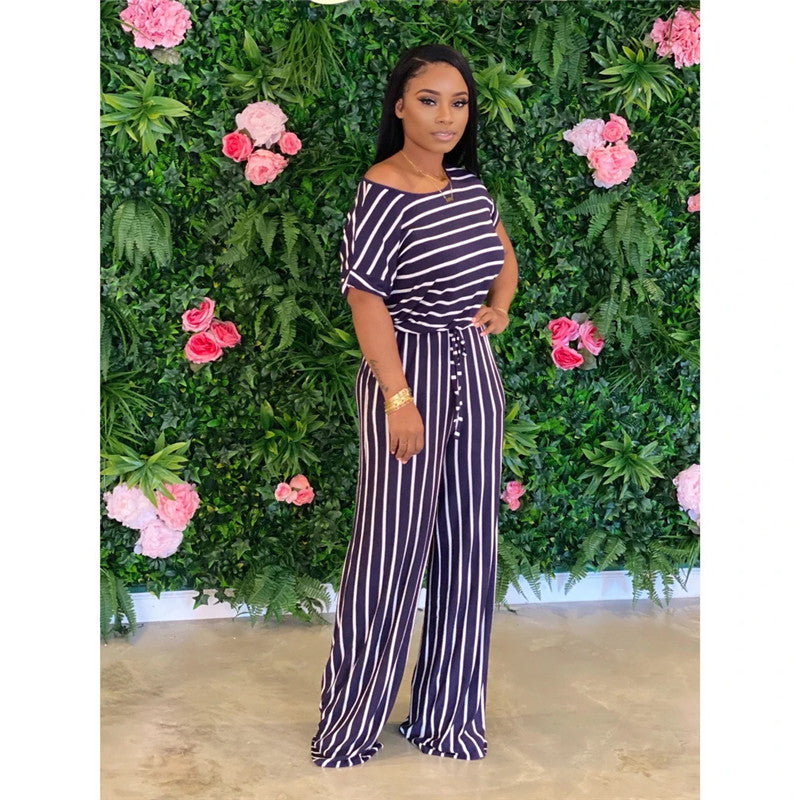Sexy Striped Print Loose Jumpsuit for Women