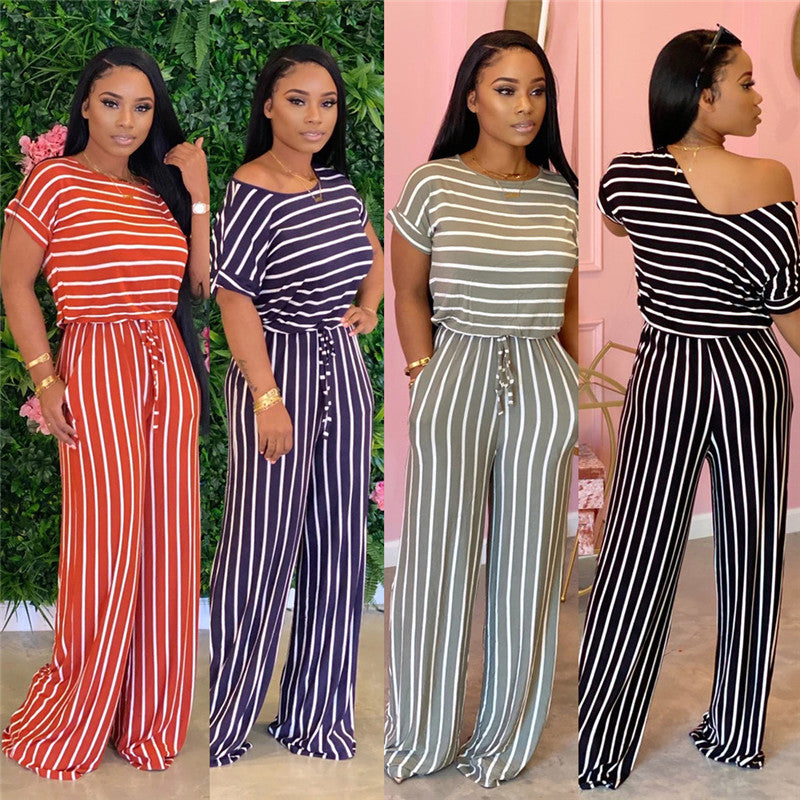Sexy Striped Print Loose Jumpsuit for Women