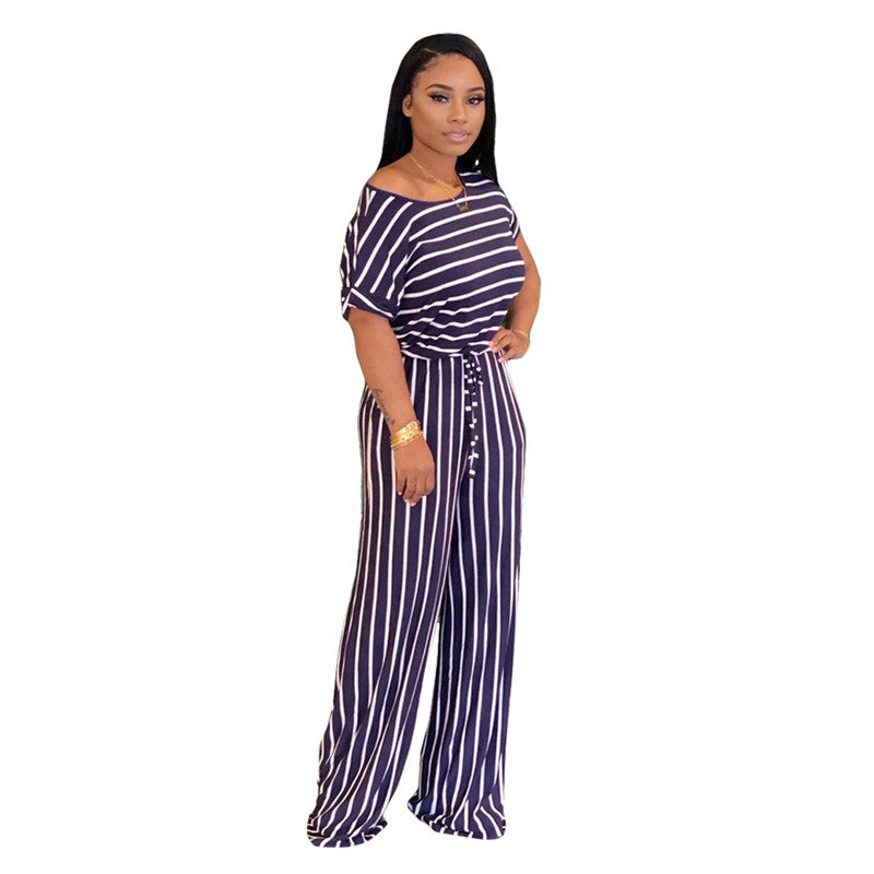 Sexy Striped Print Loose Jumpsuit for Women