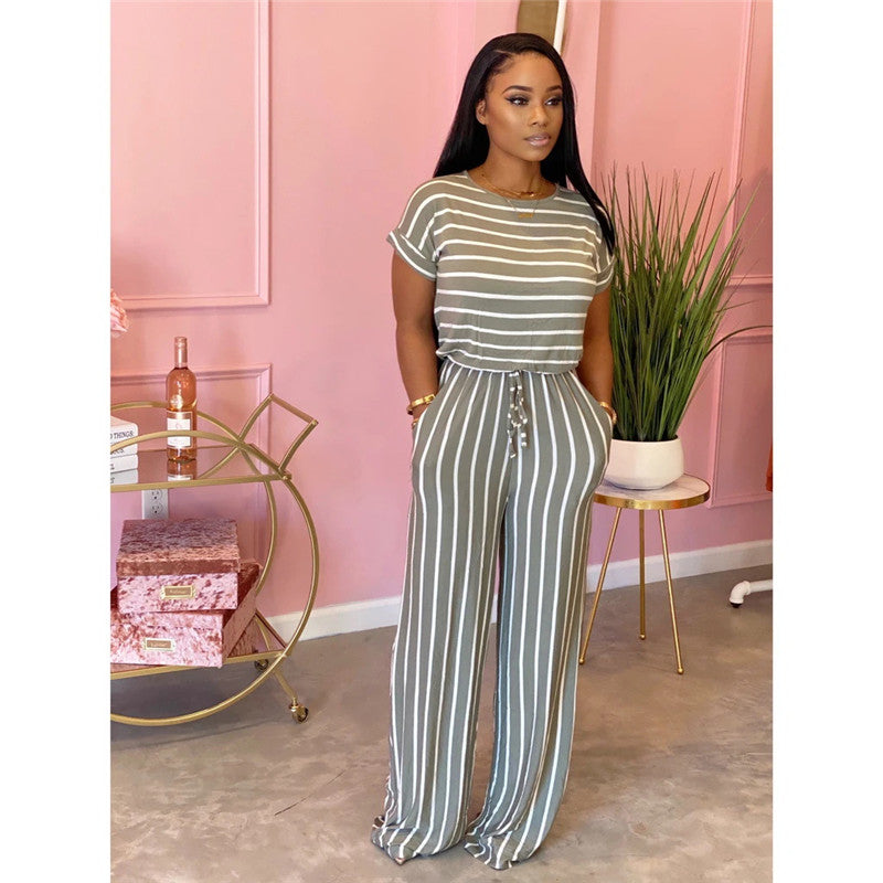 Sexy Striped Print Loose Jumpsuit for Women