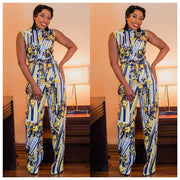 Digital Print High Stretch Sleeveless Wide Leg High Waist Jumpsuit