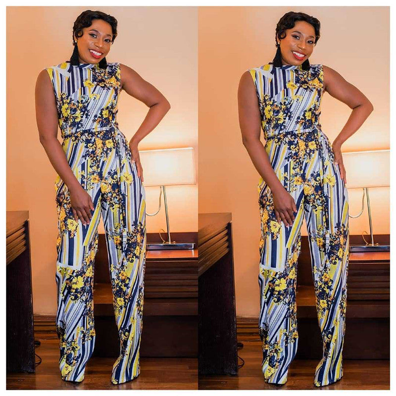 Digital Print High Stretch Sleeveless Wide Leg High Waist Jumpsuit