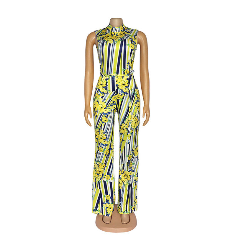 Digital Print High Stretch Sleeveless Wide Leg High Waist Jumpsuit