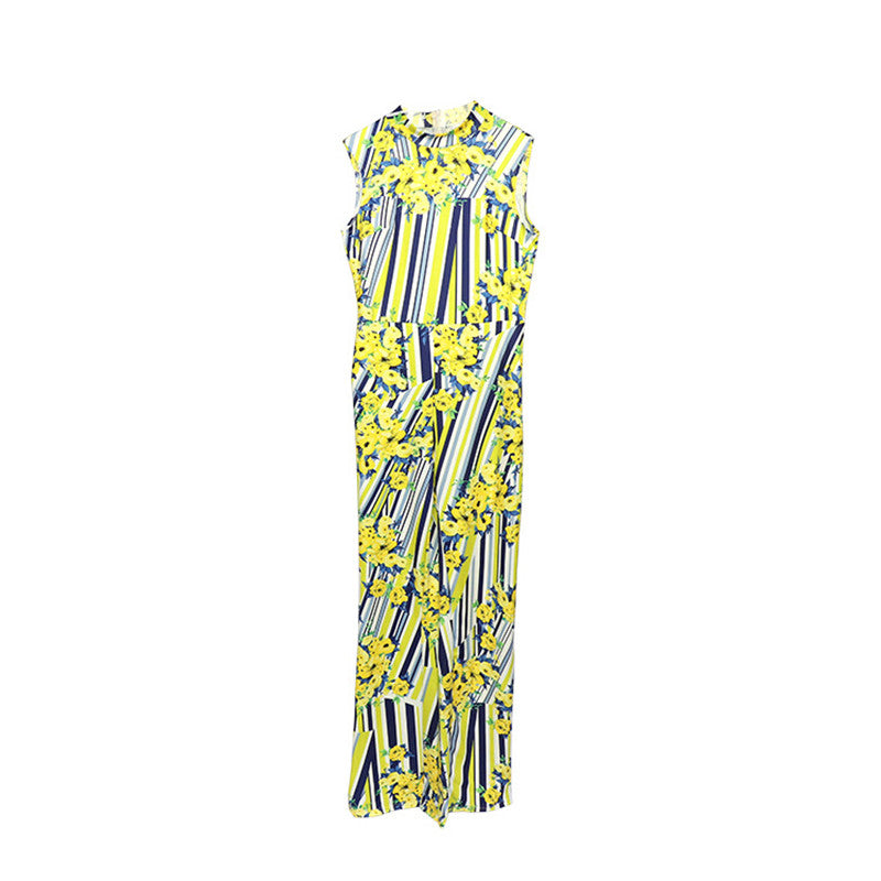 Digital Print High Stretch Sleeveless Wide Leg High Waist Jumpsuit