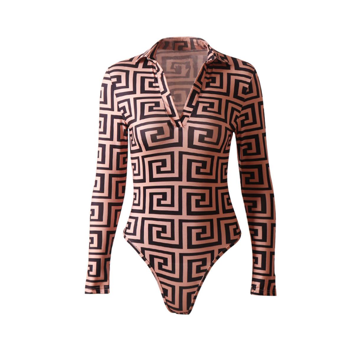 Stand-alone Long-sleeved V-neck Printed Jumpsuit Autumn
