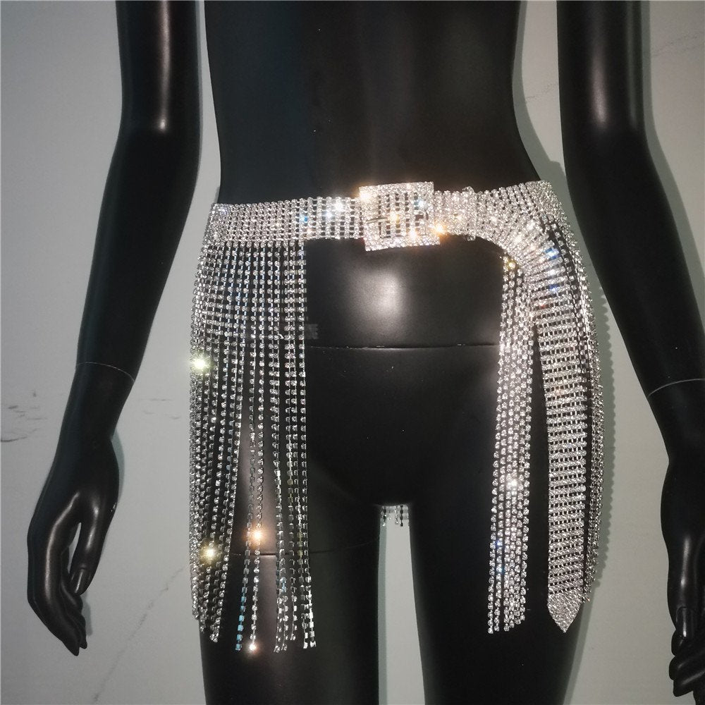 Luxury Gold or Silver Alloy Belt Buckle with Diamond Fringe Design