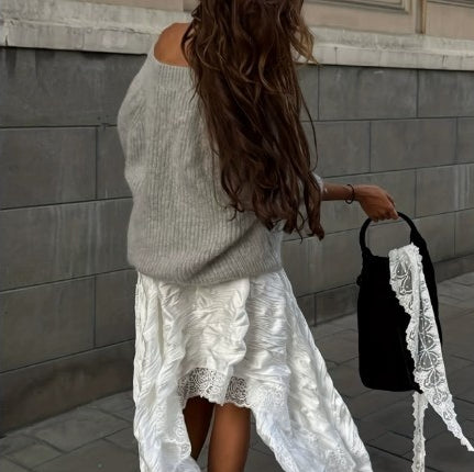 European and American Gray Sweater Women's Loose Gentle Soft Sweet