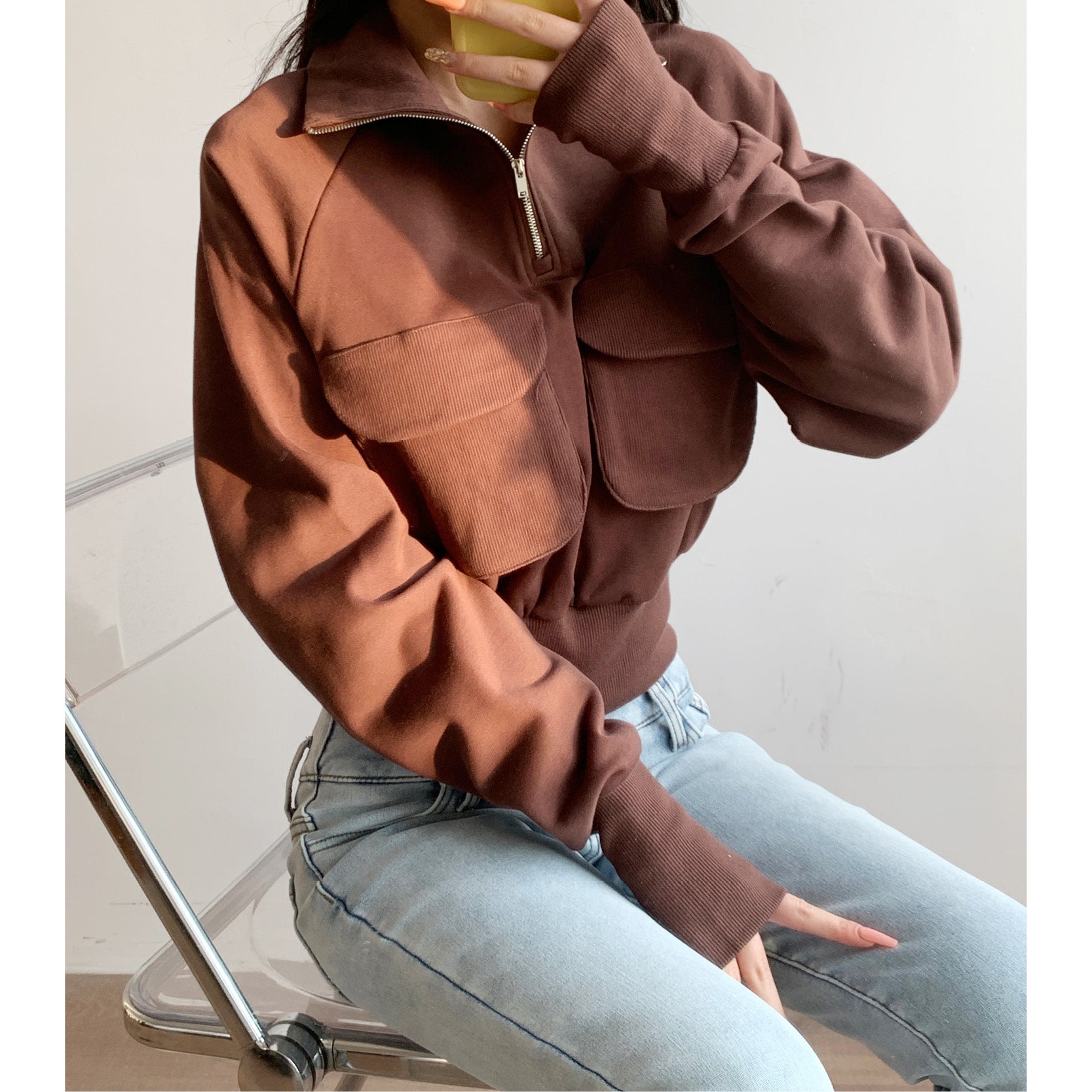 Casual Half-Zip Stand Collar Pullover Sweater Jacket