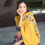 Retro Floral Embroidered Silk Scarf for Women