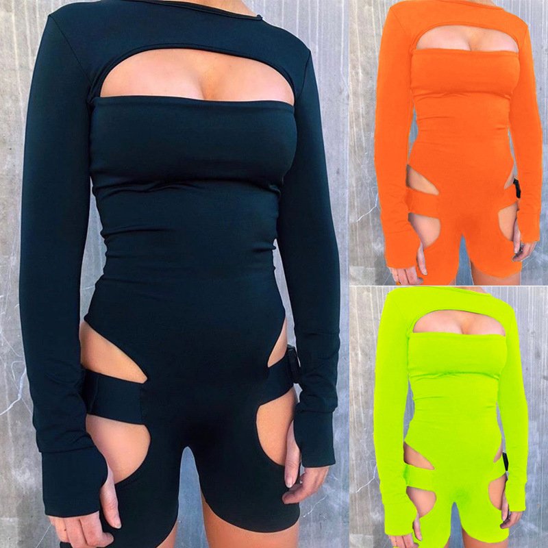 Sexy Warrior Jumpsuit Adjustable Buckle Long Sleeve Shorts