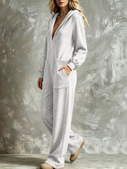 Women's Casual Hooded Full-Zip Wide-Leg Jumpsuit