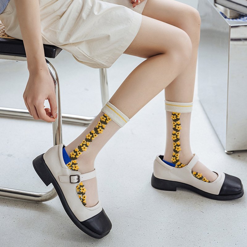 Breathable Blue Glass Silk Socks for Women