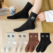 White Embroidered Crew Socks for Women