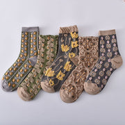 Retro Floral 3D Embossed Women's Cotton Socks