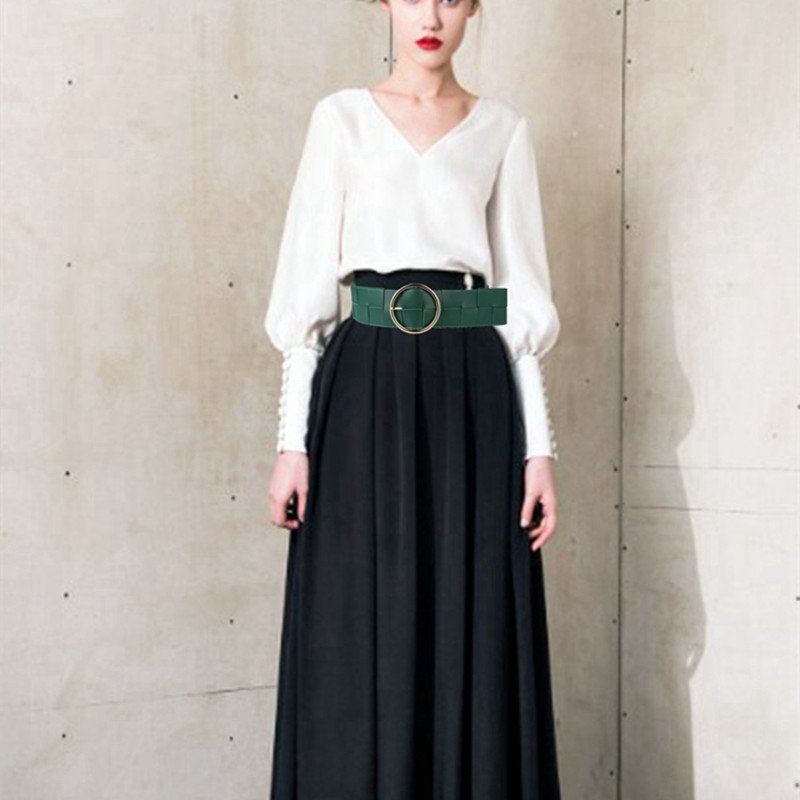 Wide Braided Belt with Round Buckle Pin Buckle