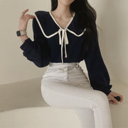 Loose Slimming Lapel Versatile Lace-up Women's Shirt