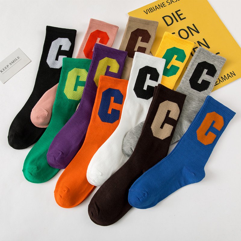 Breathable Cotton Letter Socks for Women