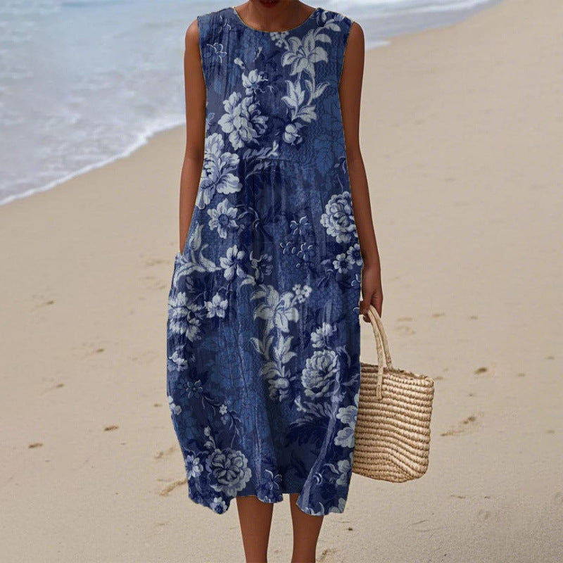 Womens Casual Floral-print Long-sleeve Dress