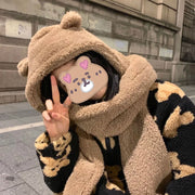 Plush Bear Winter Scarf & Hat Set for Women