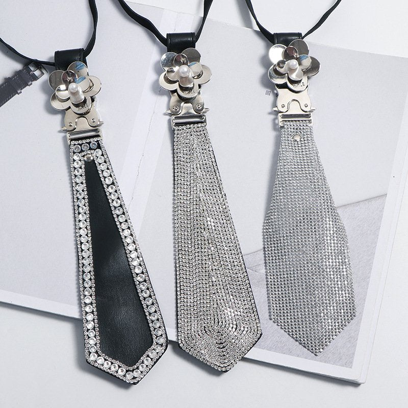 Preppy Style Black Leather Tie for Women