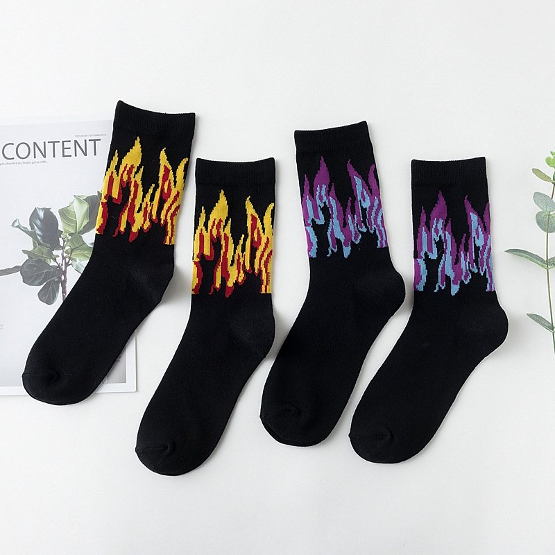 Purple Flame Mid-Calf Socks for Women and Men